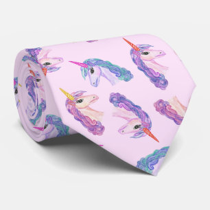 Cravate Motif Girly de licornes d'aquarelle dans le