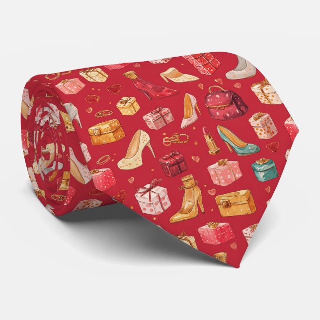 Cravate Motif Glamour de Noël Coquette Rouge (Roulé)