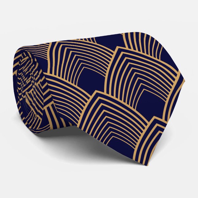 Cravate Motif Gold et Blue Art Déco (Roulé)