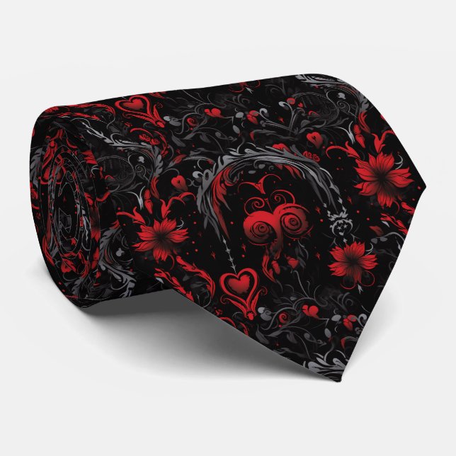 Cravate Motif gothique rouge et noir (Roulé)