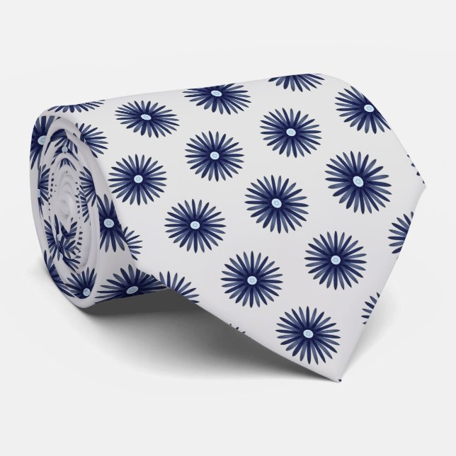 Cravate Motif graphique de fleur bleue  (Roulé)