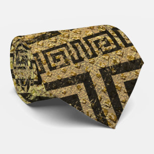 Cravate Motif grec de méandre d'or vintage
