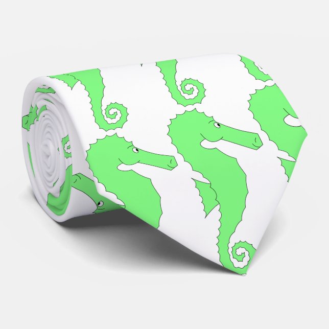 Cravate Motif Green Seahorse (Roulé)