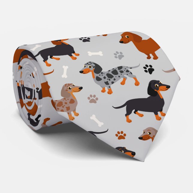 Cravate Motif gris des pattes et des os de Dachshund (Roulé)