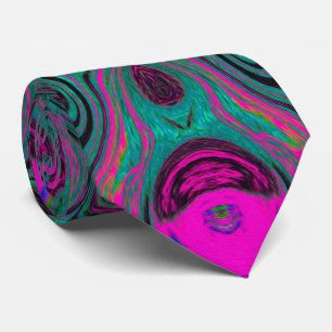 Cravate Motif Groovy Abstrait Magenta et Bleu Sarcelle