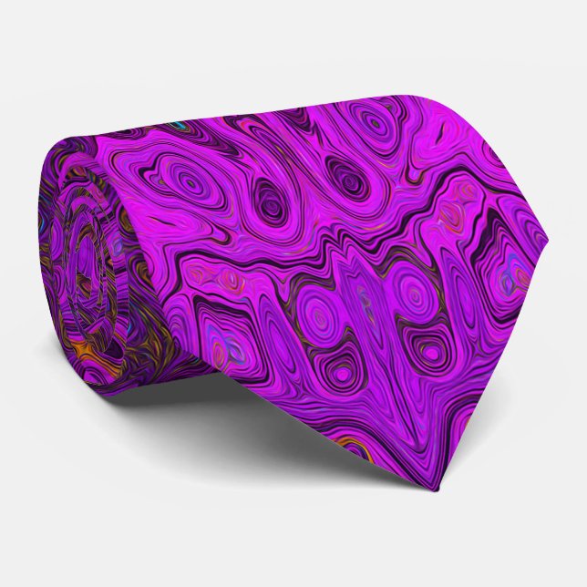 Cravate Motif Groovy Abstrait Magenta et Noir (Roulé)