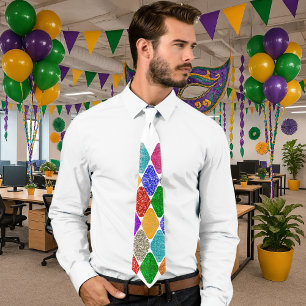 Cravate Motif Harlequin Moderne Pailleté Mardi Gras