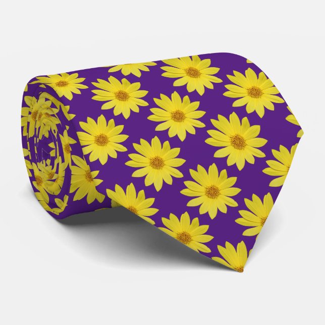 Cravate Motif Helianthus 'Lemon Queen' - Royal Purple (Roulé)