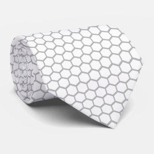 Cravate Motif Hexagonal Blanc Argent