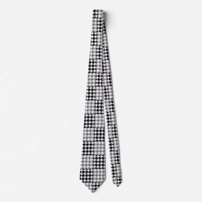 Cravate Motif Houndstooth noir et blanc (Devant)