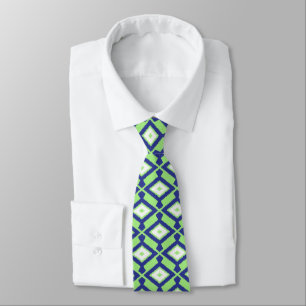Cravate Motif Ikat - Vert, Indigo Bleu et Blanc