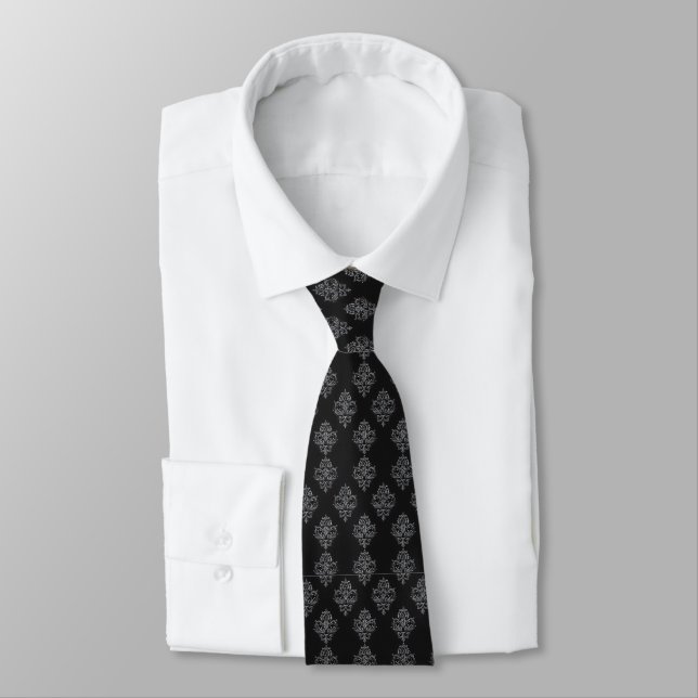 Cravate Motif Intriqué Noir Foncé (Attaché)