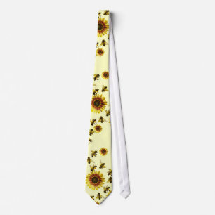 Cravate Motif jaune d'été de tournesols et d'abeilles de