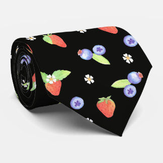 Cravate Motif joli aquarelle de myrtille et de fraise