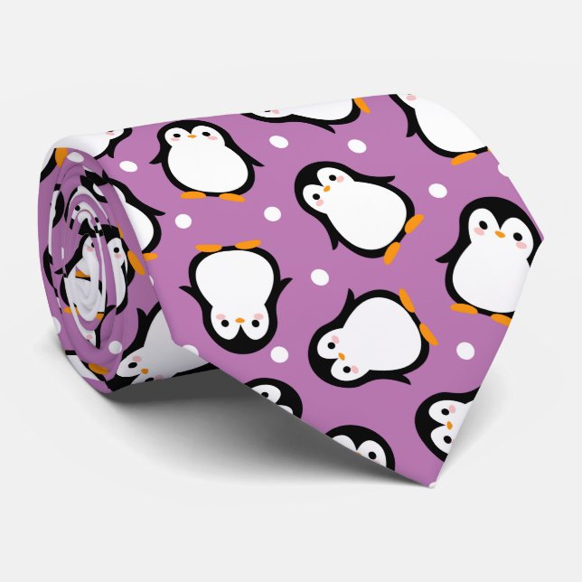 Cravate Motif joli manchot Motif violet (Roulé)