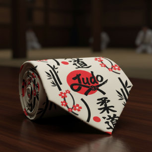 Cravate Motif Judo - Ceinture noire, Kanji et Soleil
