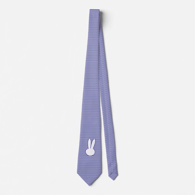 Cravate Motif lapin blanc et rayures bleues (Devant)