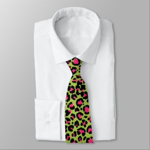Cravate Motif léopard en framboise sur fond vert citron