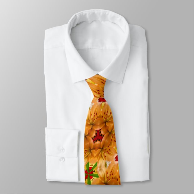 Cravate Motif Lilium Orange (Attaché)