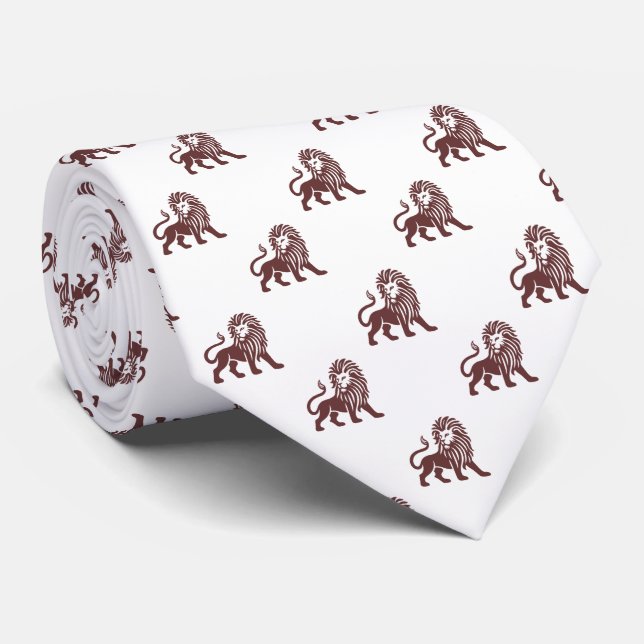 Cravate Motif Lion - Brown foncé sur blanc (Roulé)