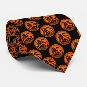 Cravate Motif Lion - Noir et orange sur Noir