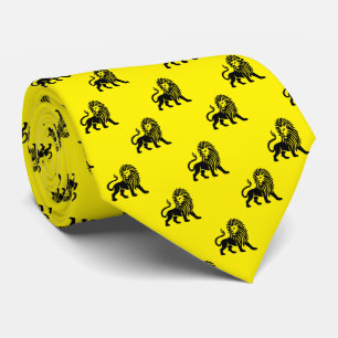 Cravate Motif Lion - Noir sur Jaune Lumineux