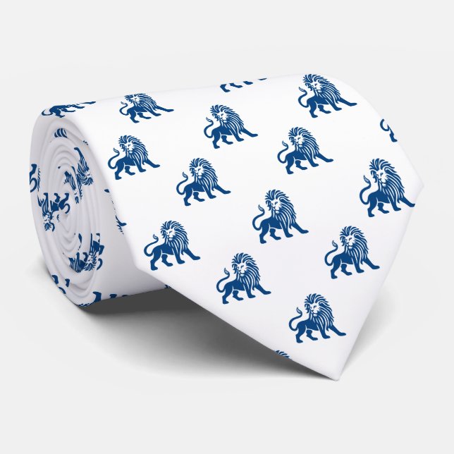 Cravate Motif Lion - Shibori bleu sur blanc (Roulé)