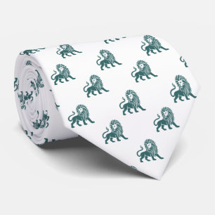 Cravate Motif Lion - Vert Moussu sur Blanc