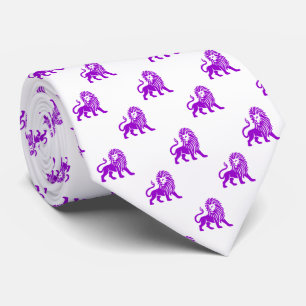 Cravate Motif Lion - Violet sur Blanc
