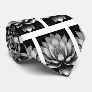 Cravate Motif Lotus noir et blanc