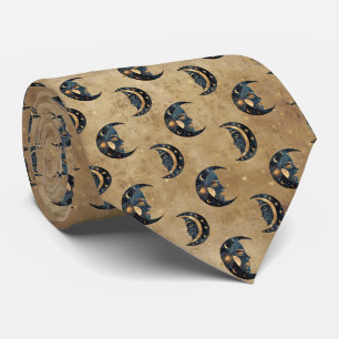 Cravate Motif Lune Étoile Astrologie Vintage