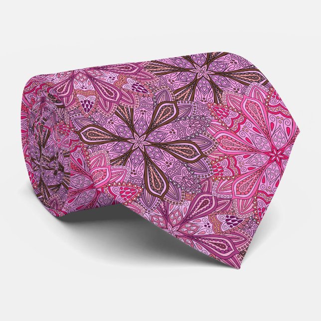 Cravate Motif mandala coloré rose et bleu (Roulé)