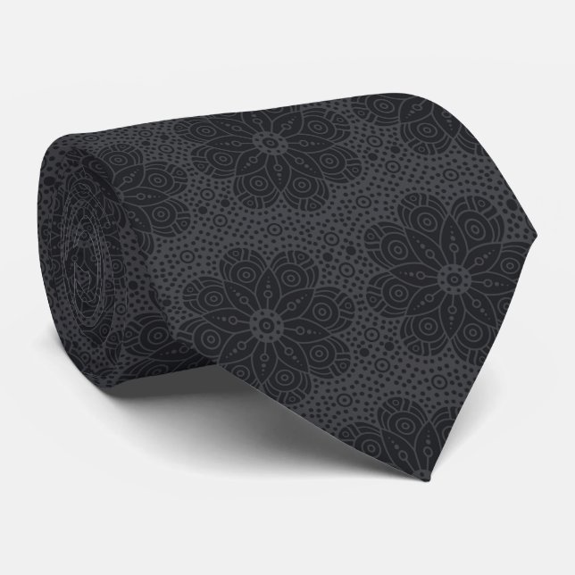 Cravate motif mandala ethnique noir (Roulé)