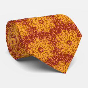 Cravate Motif mandala jaune royal et rouge