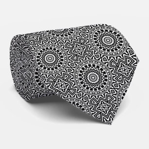 Cravate Motif Mandala Noir Blanc Moderne