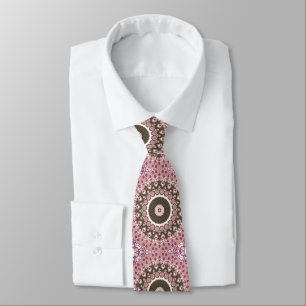 Cravate Motif Mandala Rose et Mocha Géométrie Florale