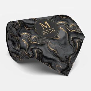 Cravate Motif marbre personnalisé gris noir et or pailleté