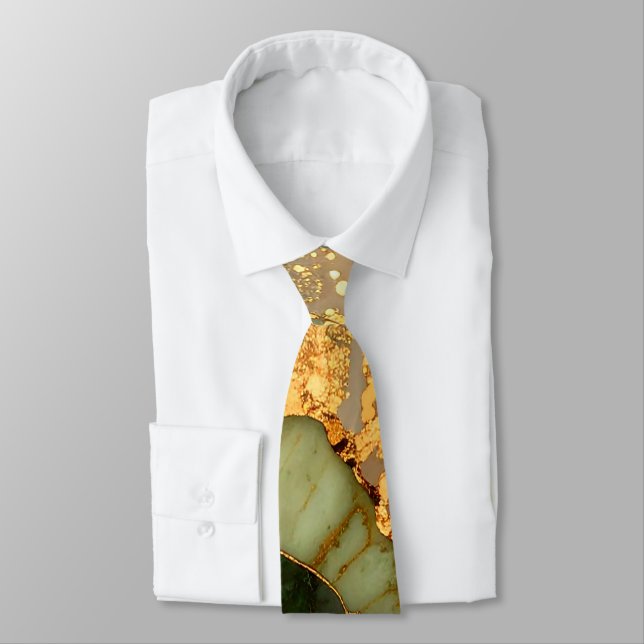 Cravate Motif marbré vert et or (Attaché)