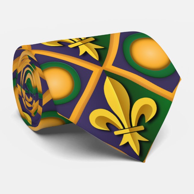 Cravate Motif mardi à la fleur de lis dorée (Roulé)