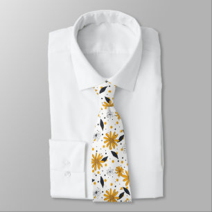 Cravate Motif marguerrier jaune et blanc avec Feuilles fon