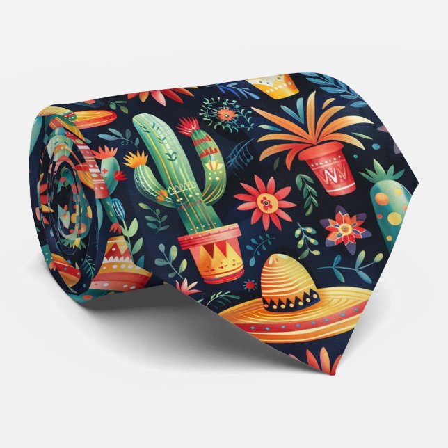Cravate motif mexicain carrelé cool (Roulé)