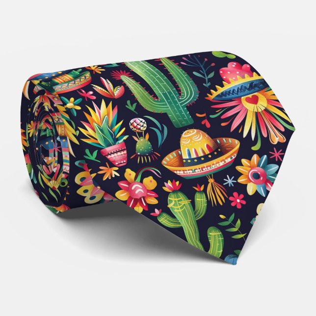 Cravate motif mexicain carrelé cool (Roulé)