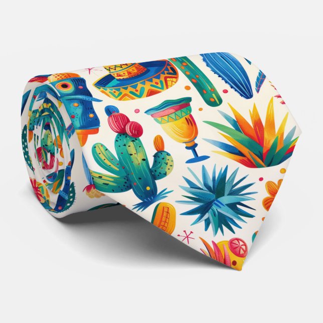 Cravate motif mexicain carrelé cool (Roulé)