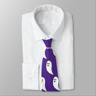 Cravate Motif mignon Halloween fantôme violet blanc
