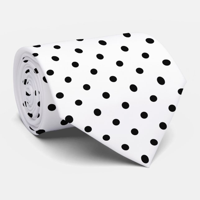 Cravate Motif mini points noirs sur fond blanc  (Roulé)