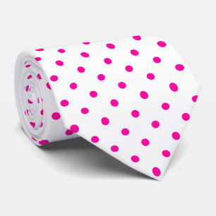Cravate Motif mini points rose vif sur fond blanc 