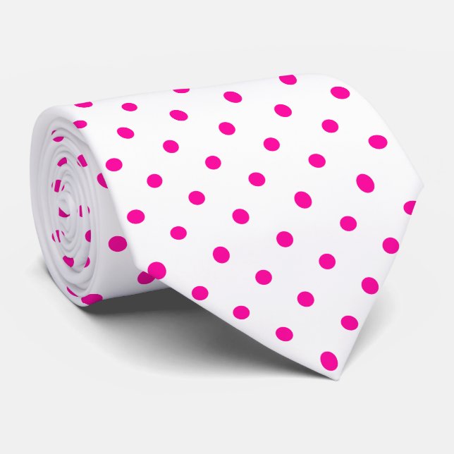 Cravate Motif mini points rose vif sur fond blanc  (Roulé)
