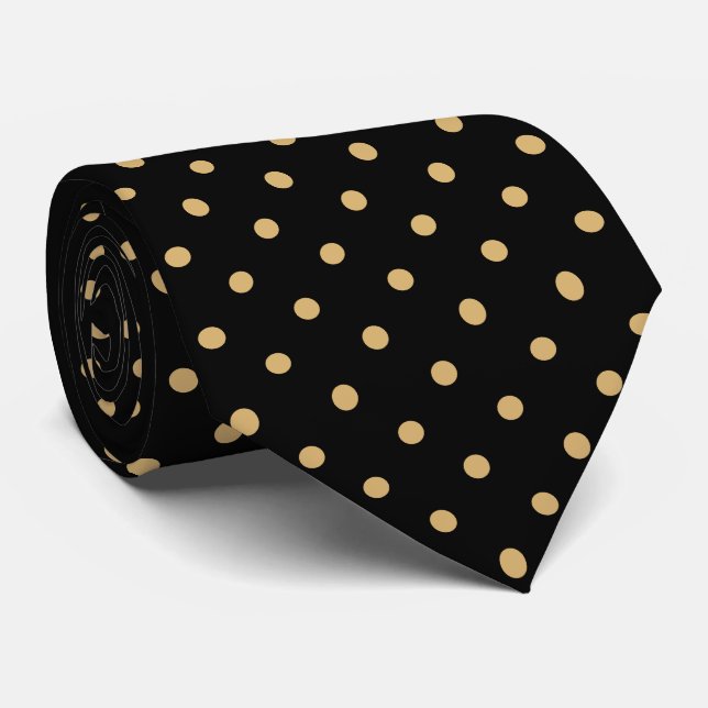 Cravate Motif mini pois dorés sur fond noir  (Roulé)