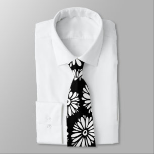 Cravate Motif minimaliste groovy noir et blanc à motif de 