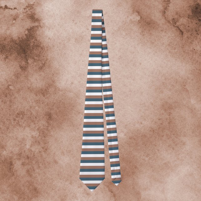 Cravate Motif Mocha Brown Turquoise blanc (A tie with mocha brown, teal and white stripes)